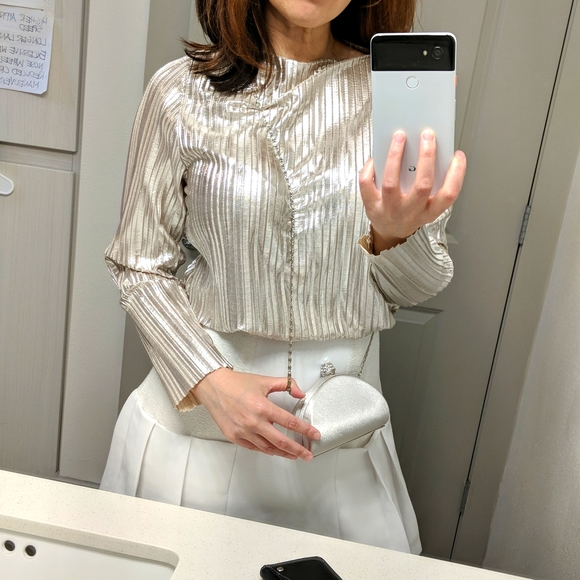 H&M Long Sleeve Silver Top with Raw Hems - Picture 6 of 8